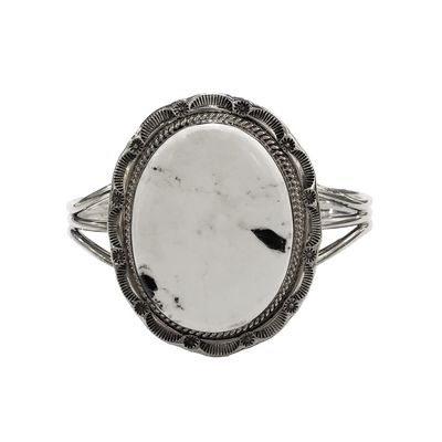 SILVER WHITE BUFFALO CUFF BRACELET NAVAJO-TOM LEWIS