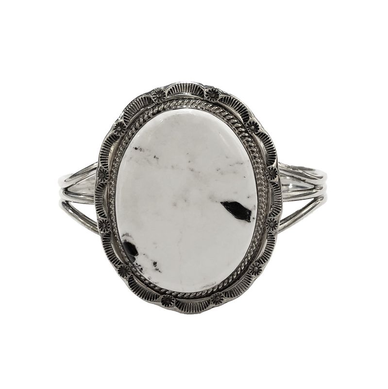 SILVER WHITE BUFFALO CUFF BRACELET NAVAJO-TOM LEWIS