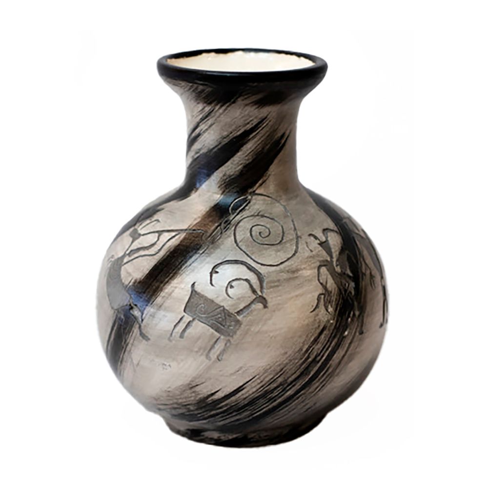 "DESERT FLOWER VASE" Petroglyph Pottery 7.5x5x5