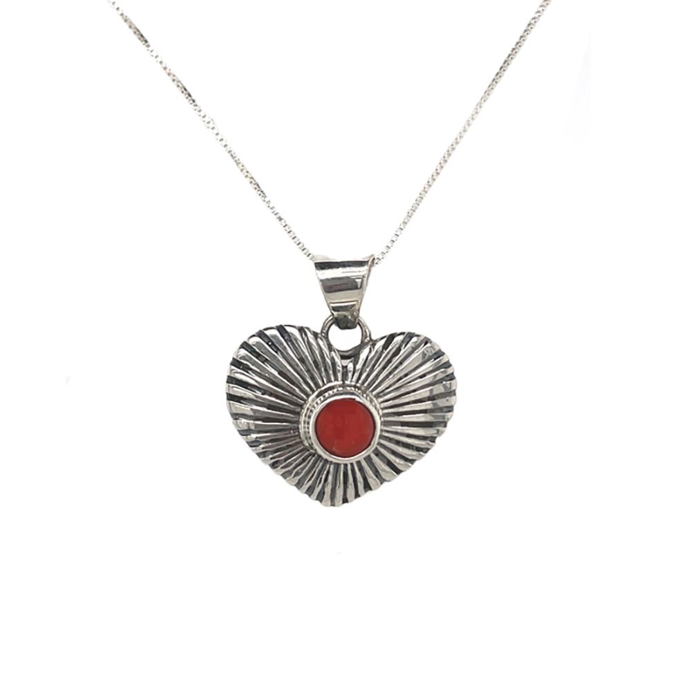 SILVER CORAL HEART NECKLACE NAVAJO - RB