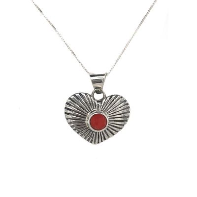 SILVER CORAL HEART NECKLACE NAVAJO - RB