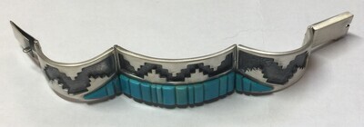 SILVER TURQUOISE LINK BRACELET NAVAJO-LARRY CASTILLO