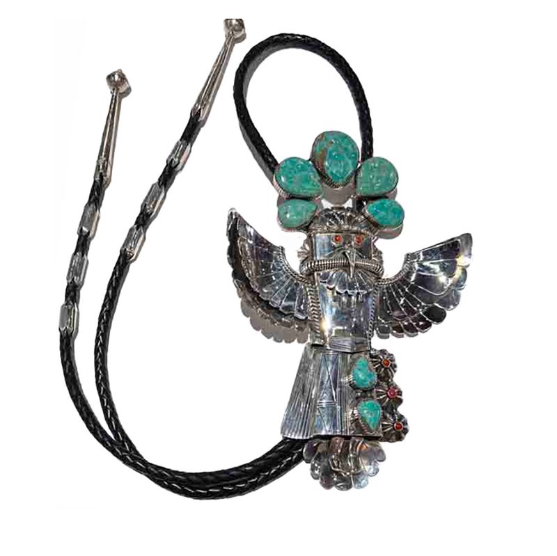 SILVER LARGE KACHINA BOLO TIE NAVAJO-ALVIN JOE