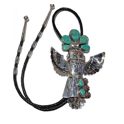 SILVER LARGE KACHINA BOLO TIE NAVAJO-ALVIN JOE