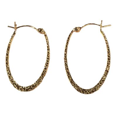 GOLD-FILLED OVAL TEXTURED HOOP EARRINGS