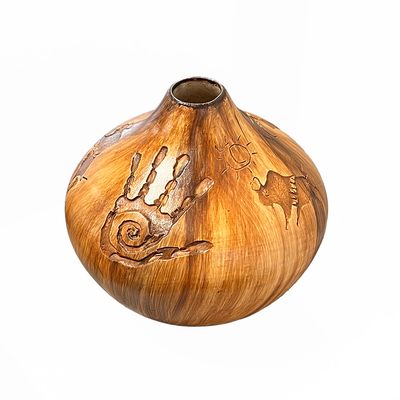 "PUEBLO MEMORIES" Petroglyph Pottery 7.5” x 7”