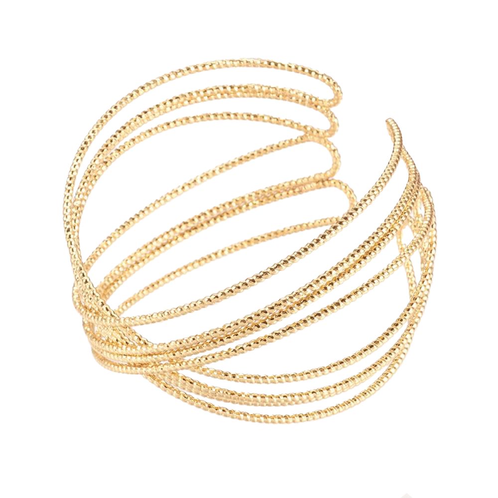 GOLD STAINLESS TEXTURED WIRE CUFF BRACELET