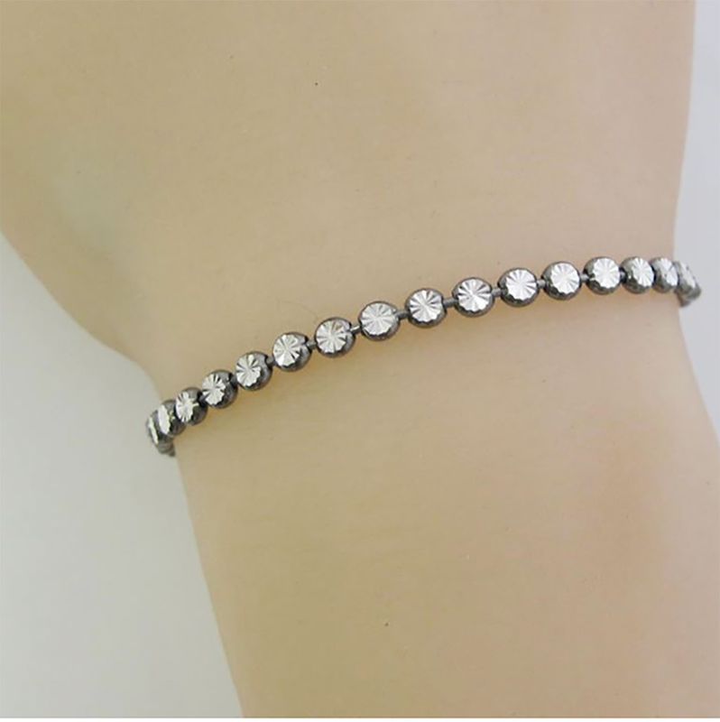 SILVER OXIDIZED DIAMOND STAR STAMPED BEAD BRACELET