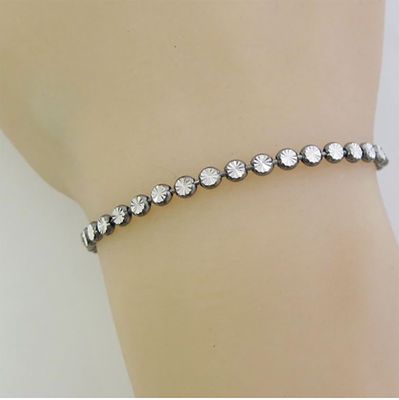 SILVER OXIDIZED DIAMOND STAR STAMPED BEAD BRACELET