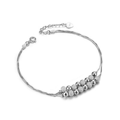 SILVER DOUBLE CHAIN &amp; DIAMOND CUT, SMOOTH BALL BRACELET
