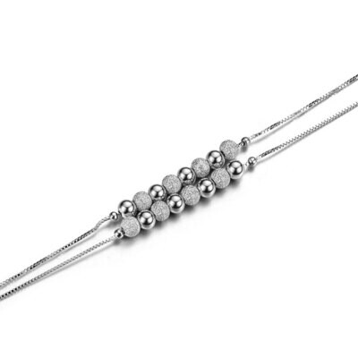 SILVER DOUBLE CHAIN &amp; DIAMOND CUT, SMOOTH BALL BRACELET