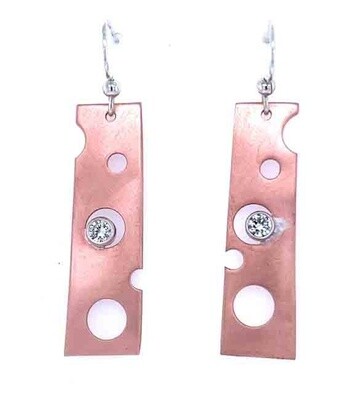 MIXED METALS RECTANGLE CUT-OUT CZ EARRINGS