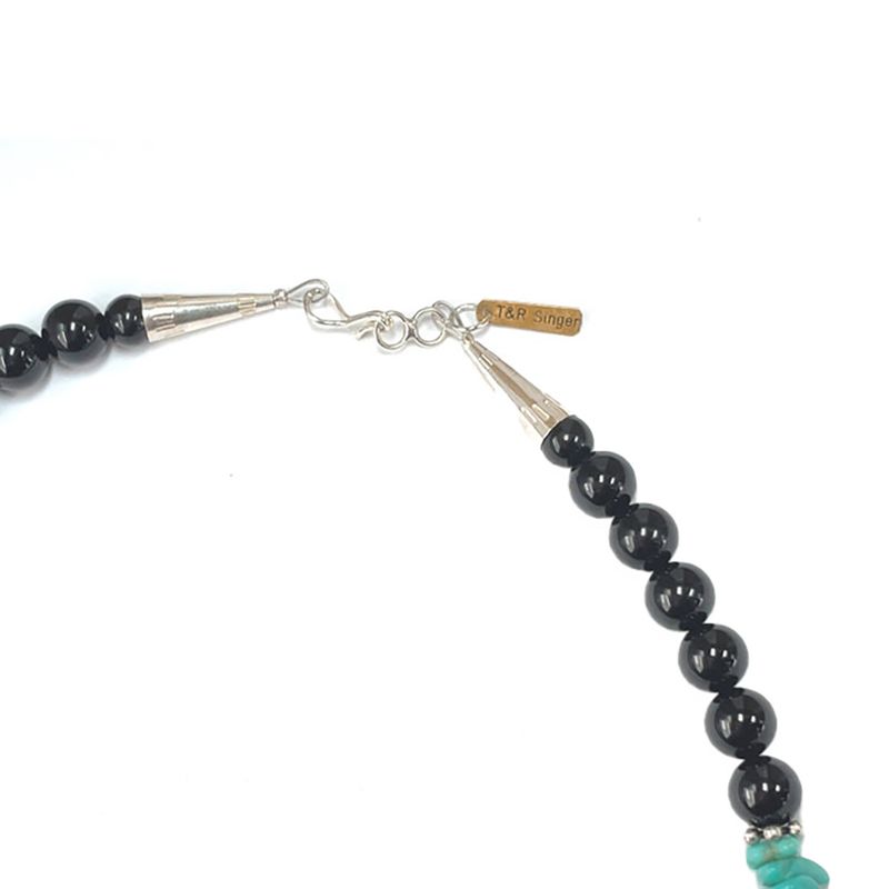 SILVER ONYX &amp; TURQUOISE BEAD NECKLACE NAVAJO - T&amp;R SINGER