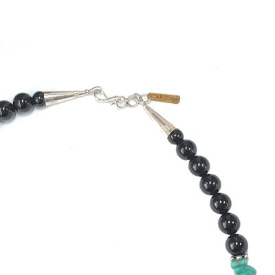 SILVER ONYX & TURQUOISE BEAD NECKLACE NAVAJO - T&R SINGER