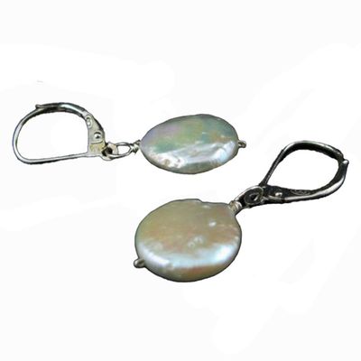 SILVER FRESHWATER COIN PEARL EARRINGS