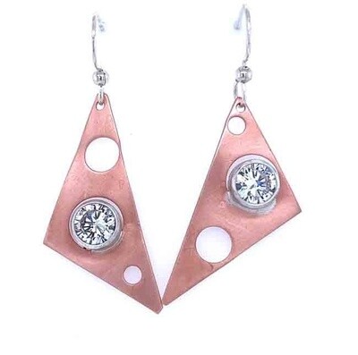 MIXED METALS TRI CUT-OUT CZ EARRINGS