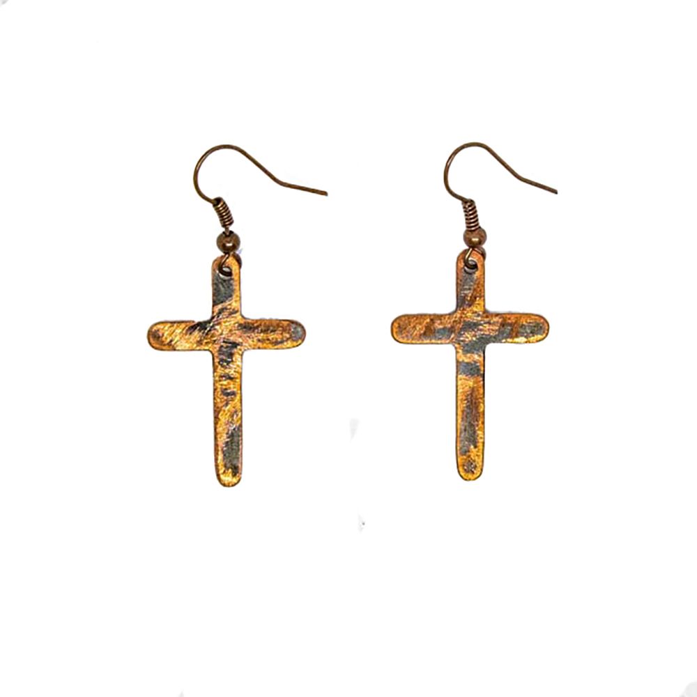 COPPER TEXTURED CROSS EARRINGS