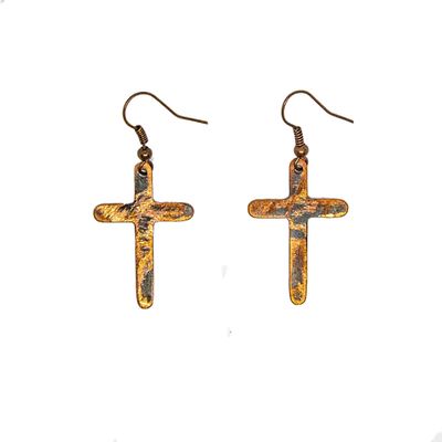 COPPER TEXTURED CROSS EARRINGS