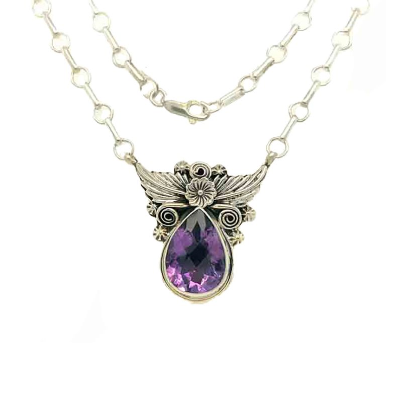 SILVER AMETHYST NECKLACE NAVAJO - L. DELAGRITO