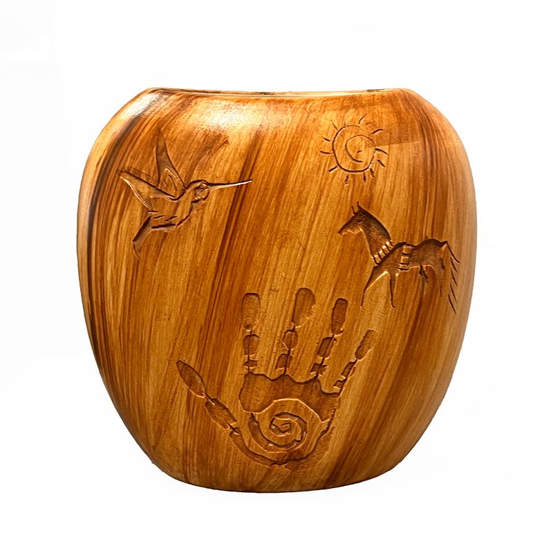 "SM. WHITE SAGE" Petroglyph Pottery 6.5" x 7"