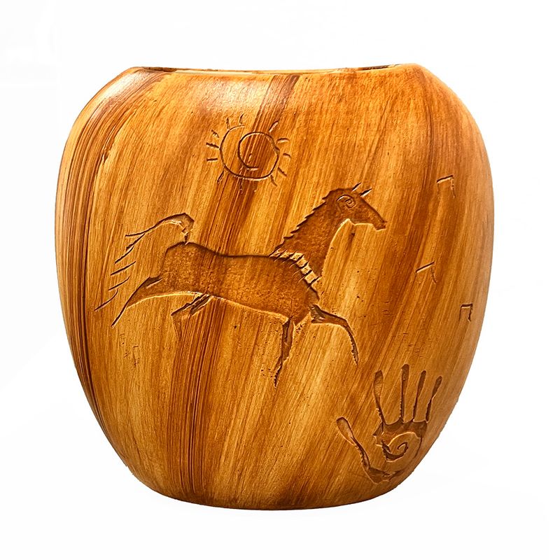 "SM. WHITE SAGE" Petroglyph Pottery 6.5" x 7"