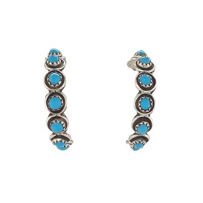 SILVER TURQUOISE HOOP EARRINGS ZUNI-FLORENDA LONASEE SILVER TURQUOISE HOOP EARRINGS ZUNI-FLORENDA LONASEE