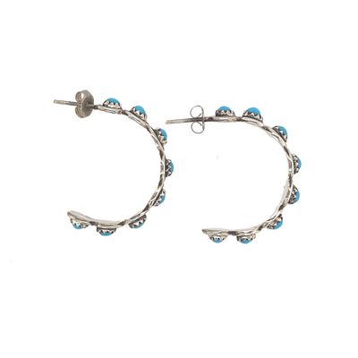 SILVER TURQUOISE HOOP EARRINGS ZUNI-FLORENDA LONASEE