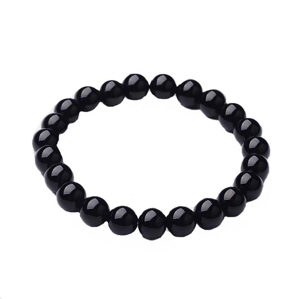 BLACK AGATE BEADED STRETCH BRACELET