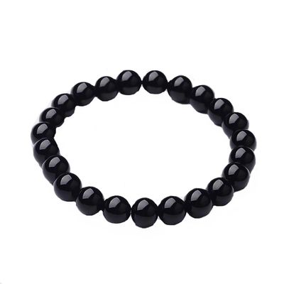 BLACK AGATE BEADED STRETCH BRACELET