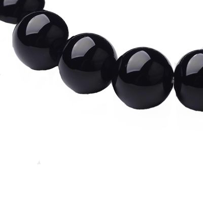 BLACK AGATE BEADED STRETCH BRACELET
