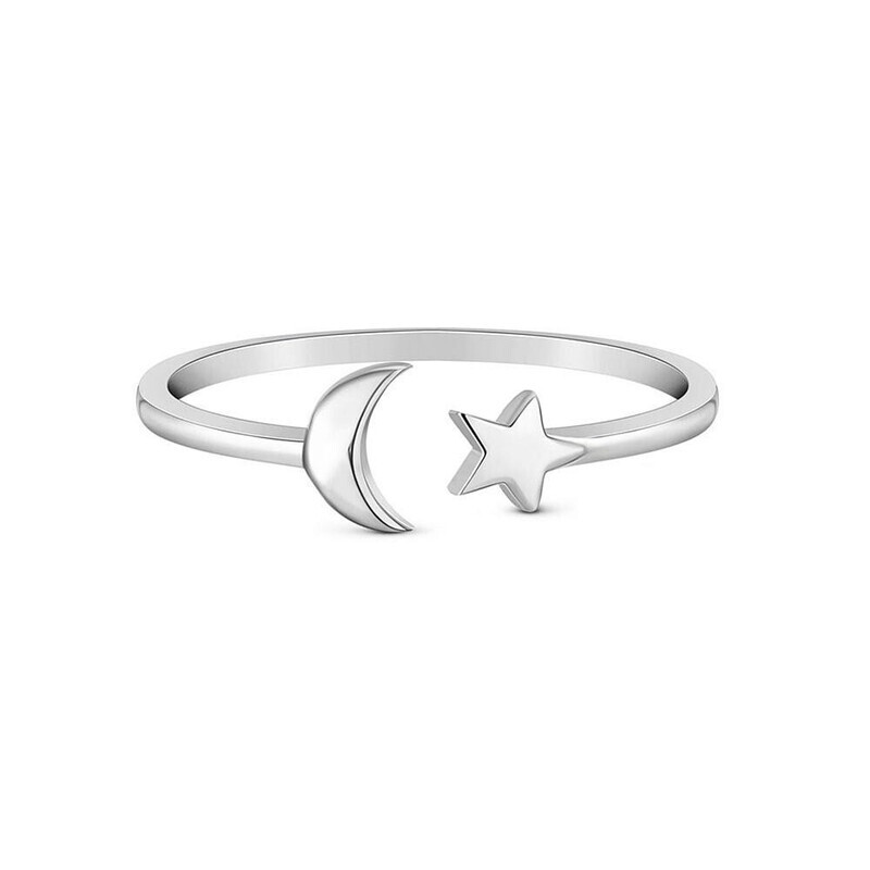 SILVER SMOOTH MOON &amp; STAR CUFF RING
