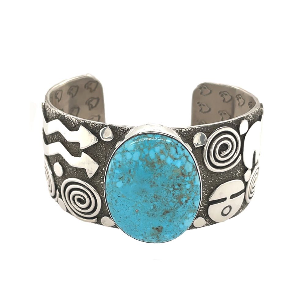 SILVER OVERLAY TURQUOISE CUFF BRACELET NAVAJO - ALEX SANCHEZ