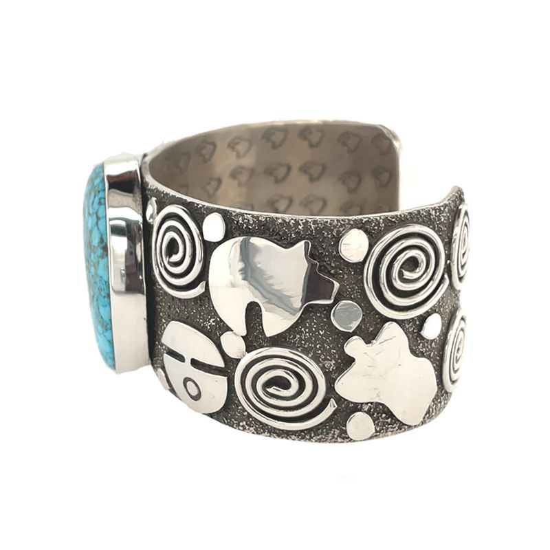 SILVER OVERLAY TURQUOISE CUFF BRACELET NAVAJO - ALEX SANCHEZ