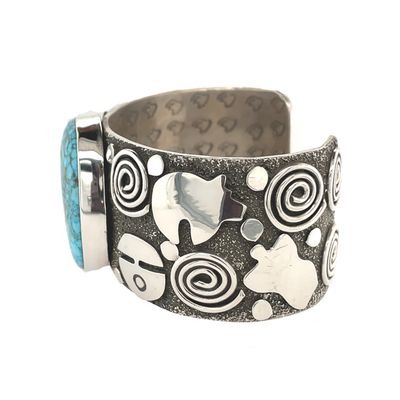 SILVER OVERLAY TURQUOISE CUFF BRACELET NAVAJO - ALEX SANCHEZ