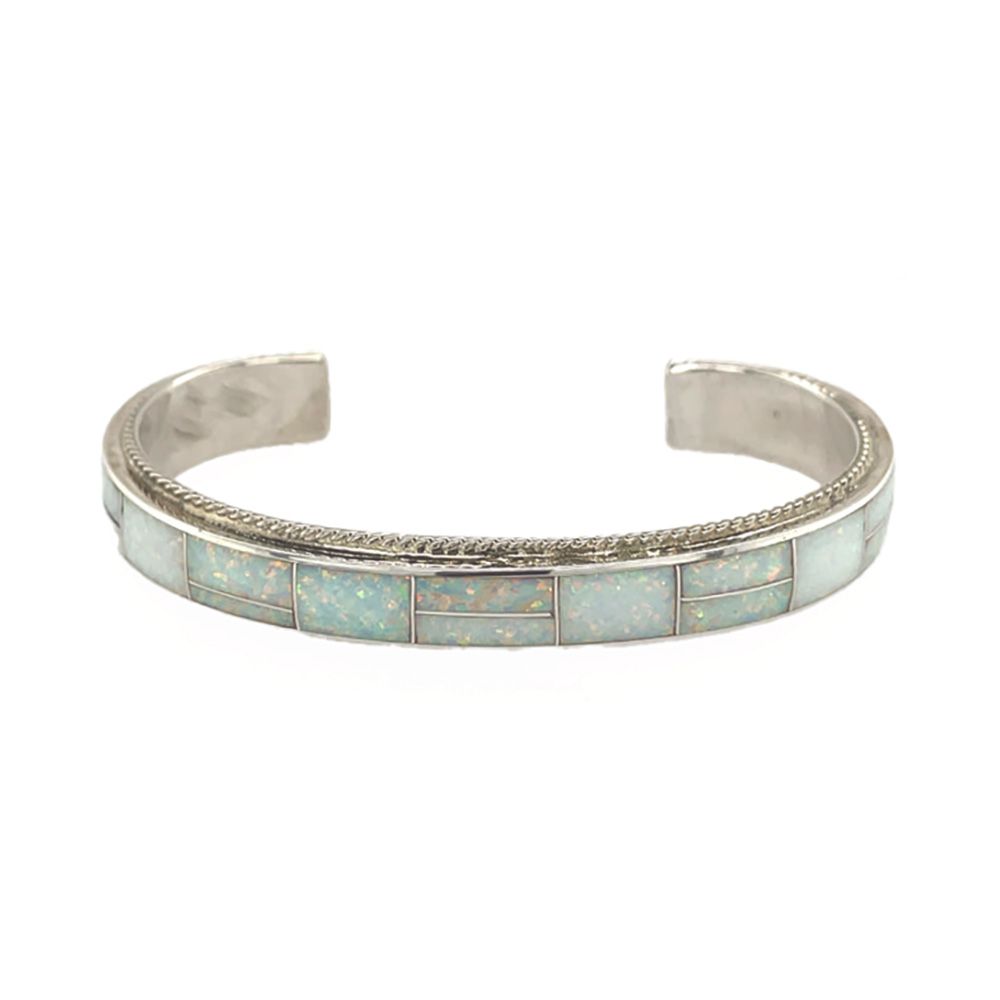 SILVER OPAL INLAY CUFF BRACELET ZUNI - RICKY BOOQUA