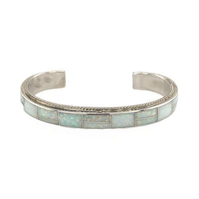 SILVER OPAL INLAY CUFF BRACELET ZUNI - RICKY BOOQUA