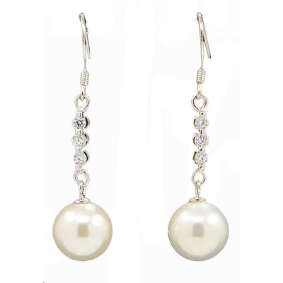 SILVER TRIPLE CZ &amp; FRESHWATER PEARL EARRINGS