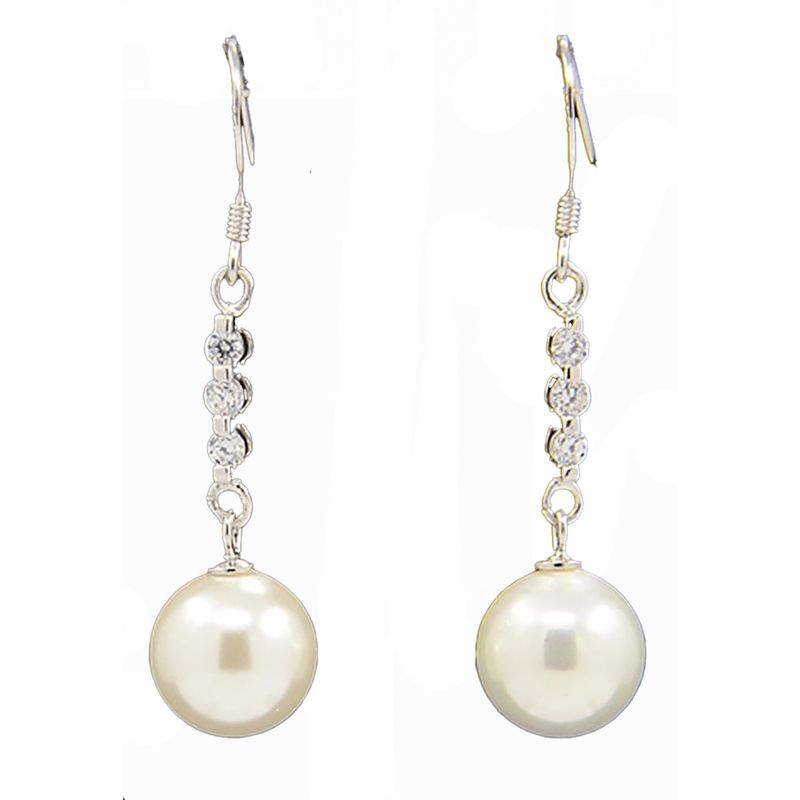 SILVER TRIPLE CZ &amp; FRESHWATER PEARL EARRINGS