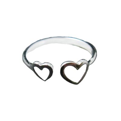 SILVER DOUBLE HEART CUFF RING