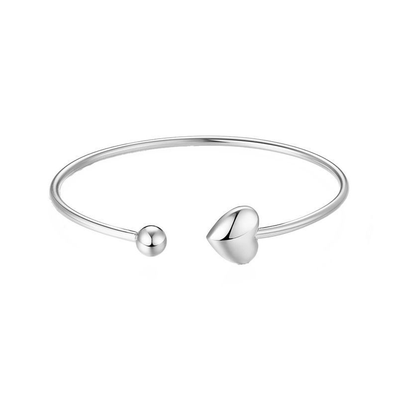 SILVER HEART &amp; BALL TIPS CUFF BRACELET