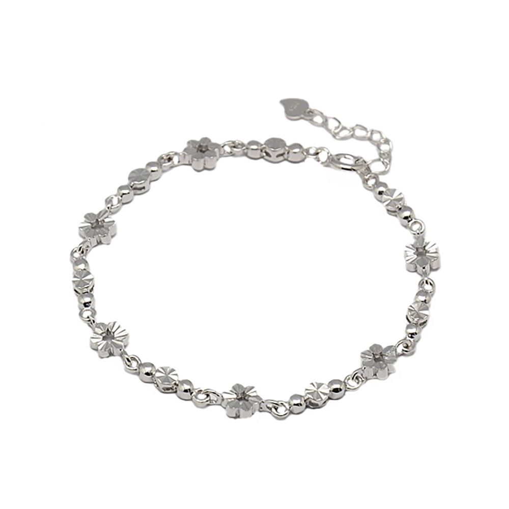 SILVER TEXTURED FLOWERS &amp; BEADS BRACELET