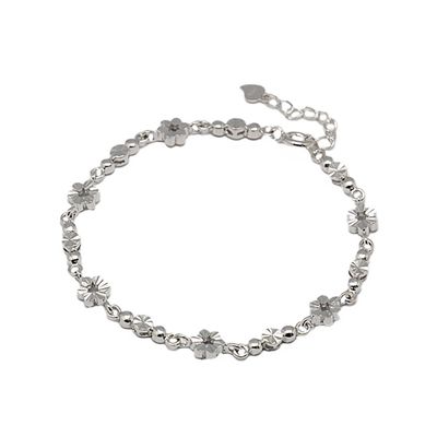 SILVER TEXTURED FLOWERS &amp; BEADS BRACELET