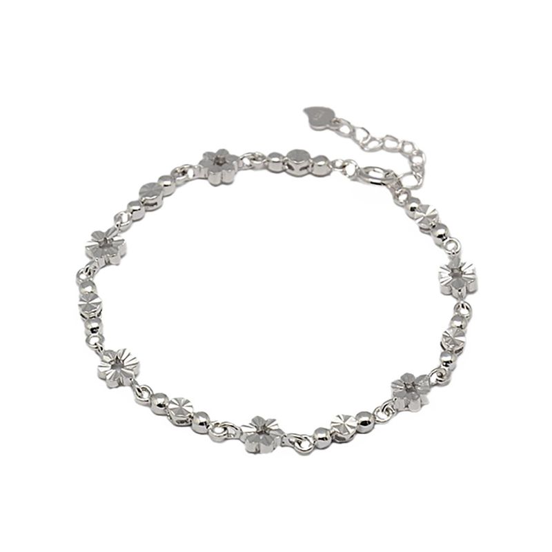 SILVER TEXTURED FLOWERS &amp; BEADS BRACELET