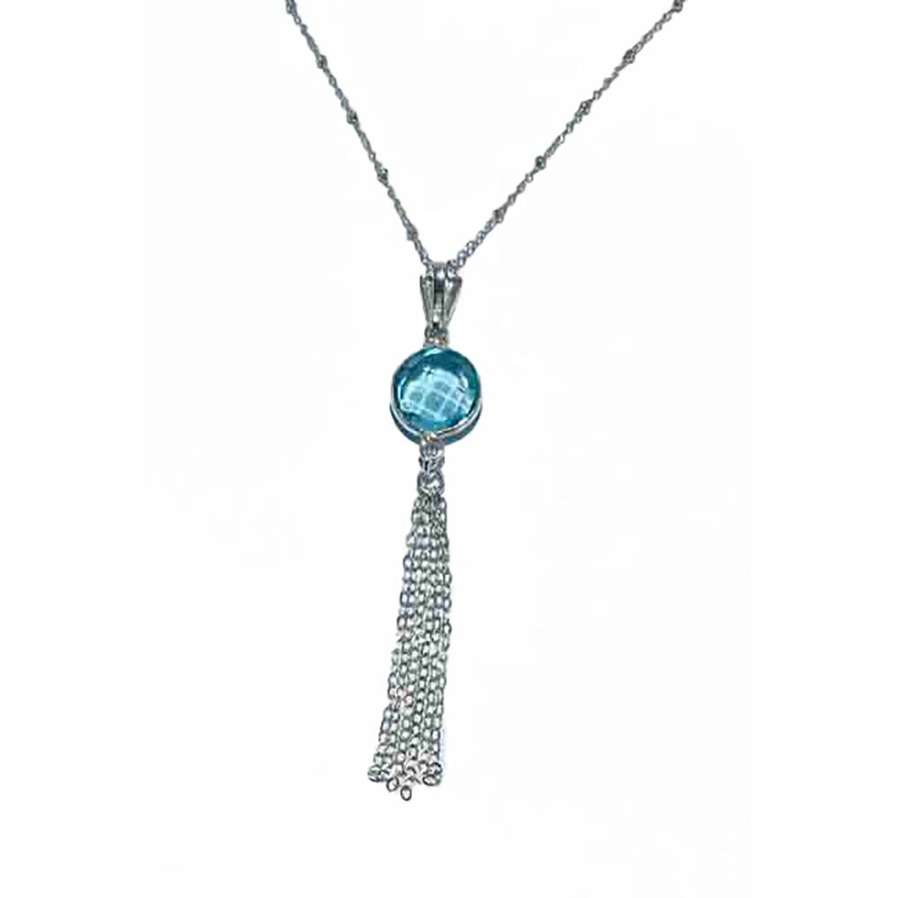SILVER CHAIN TASSEL TOPAZ NECKLACE