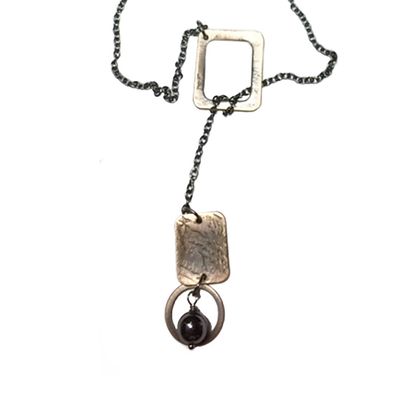 BRONZE OXIDIZED SQUARE &amp; ROUND LARIAT
