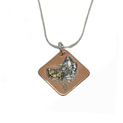 MIXED METALS OVERLAY DIAMOND SHAPE PENDANT