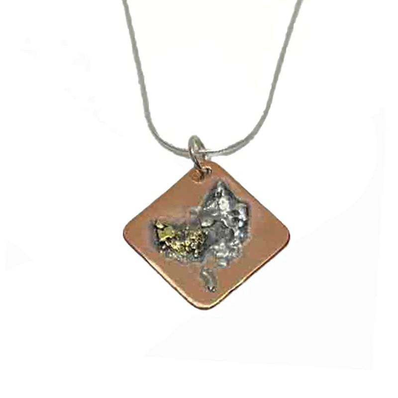 MIXED METALS OVERLAY DIAMOND SHAPE PENDANT