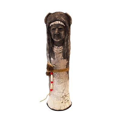 "BUFFALO MEDICINE MAN" 12.5x3 Clay Sculpture