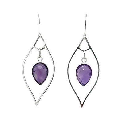 SILVER AMETHYST TEARDROP EARRINGS