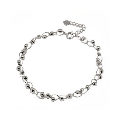 SILVER TEXTURED BALL AND WIRE LINKED BRACELET